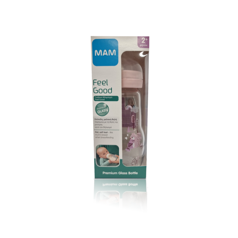 Mam Feel Good Glass Bottle 260ml Pink 776369