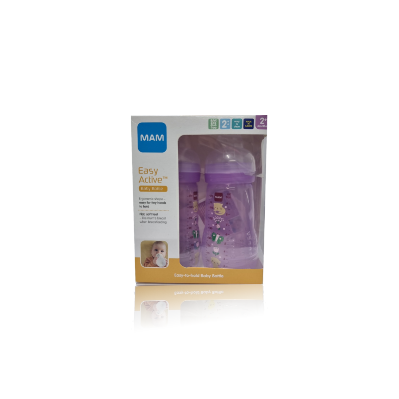 Mam Easy Active Baby Bottle 270ml Pink Double Pack 776592