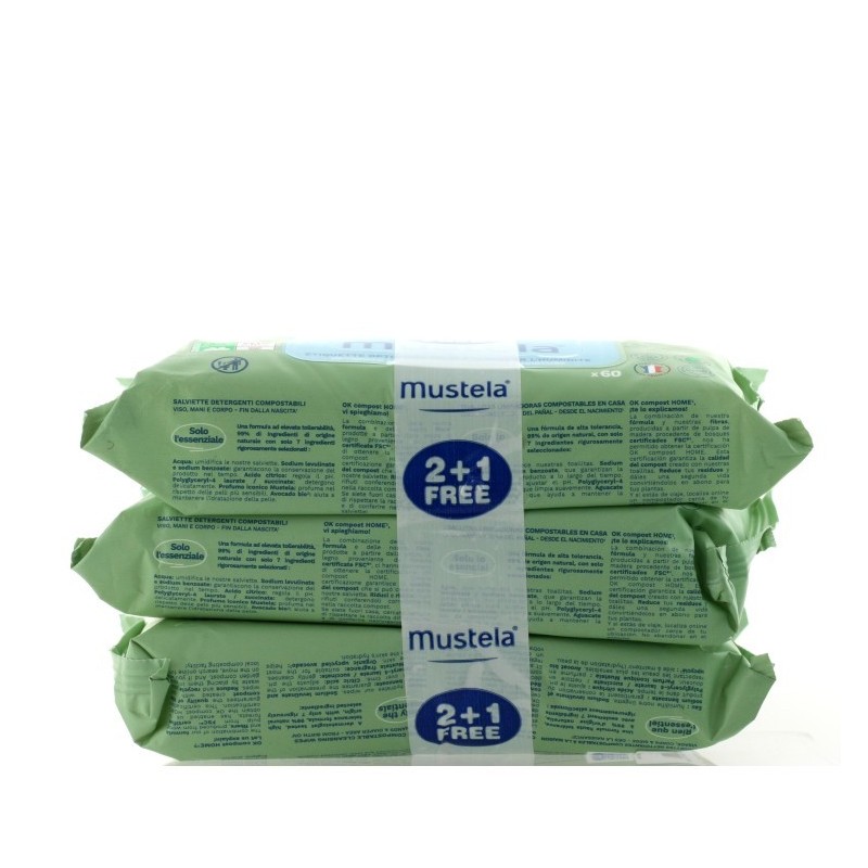 Mustela Cleansing Wipes Normal Skin 2 + 1 Offer (Green)